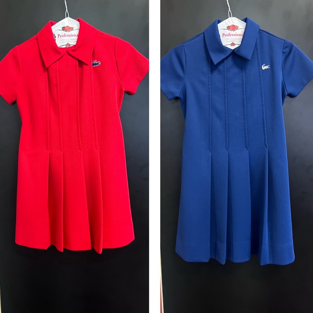 Vintage Chemise Lacoste Polo Dress Size 12/14 Red And Navy Blue Matching Belts